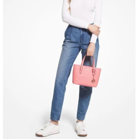 Michael Kors Jet Set Travel XS Carryall Tote Top Zip Tote Grapefruit - Picture 4 of 16